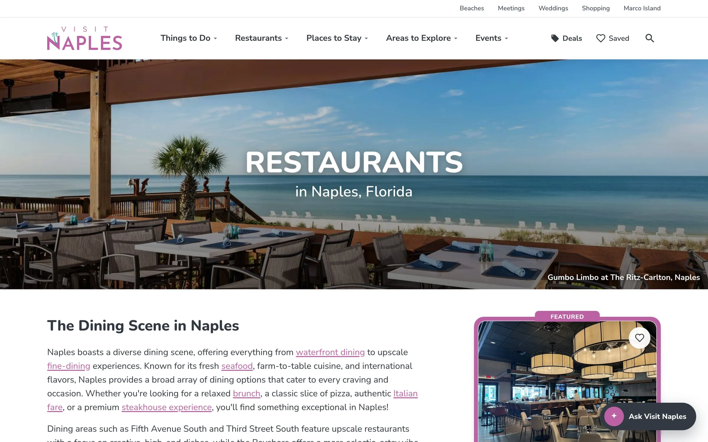 Visit Naples restaurants guide page